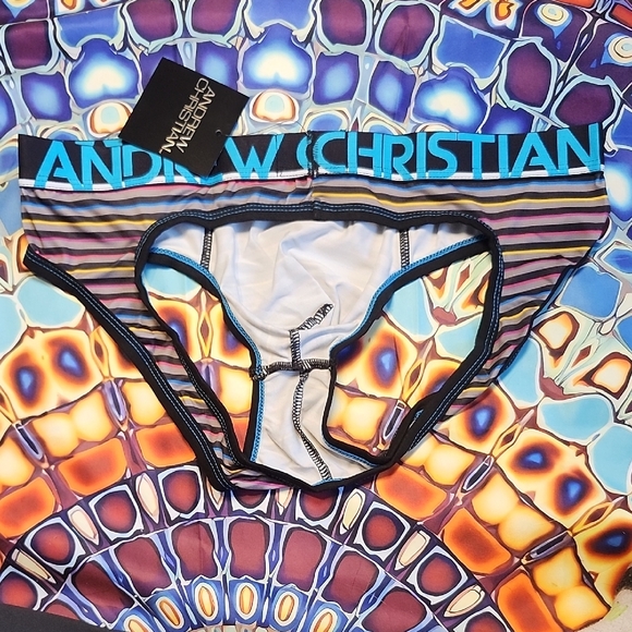 90593 Andrew Christian Prism Air Jock W/ Almost Naked Multicolor Striped - Picture 2 of 7